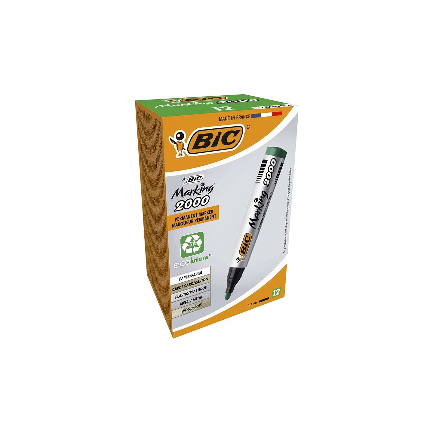 BIC-Marking-2000-Pennarelli-Indelebili-Colore-Verde-Punta-Tonda-17-mm-Confezione-da-12-Marcatori