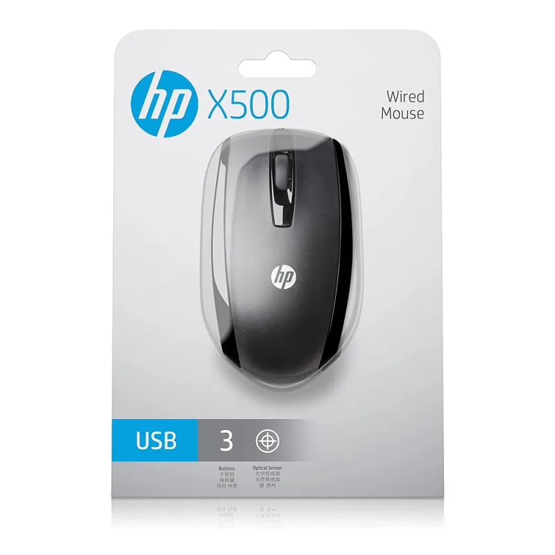 HP-PC-Mouse-x500-Cablato-3-pulsanti-rotella-di-scorrimento-colore-nero
