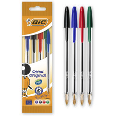 Confezione Originale Bic Cristal da 4 Penne a Sfera - Punta Roller da 1,0 mm - Corsa 0,4 mm - Colori Assortiti