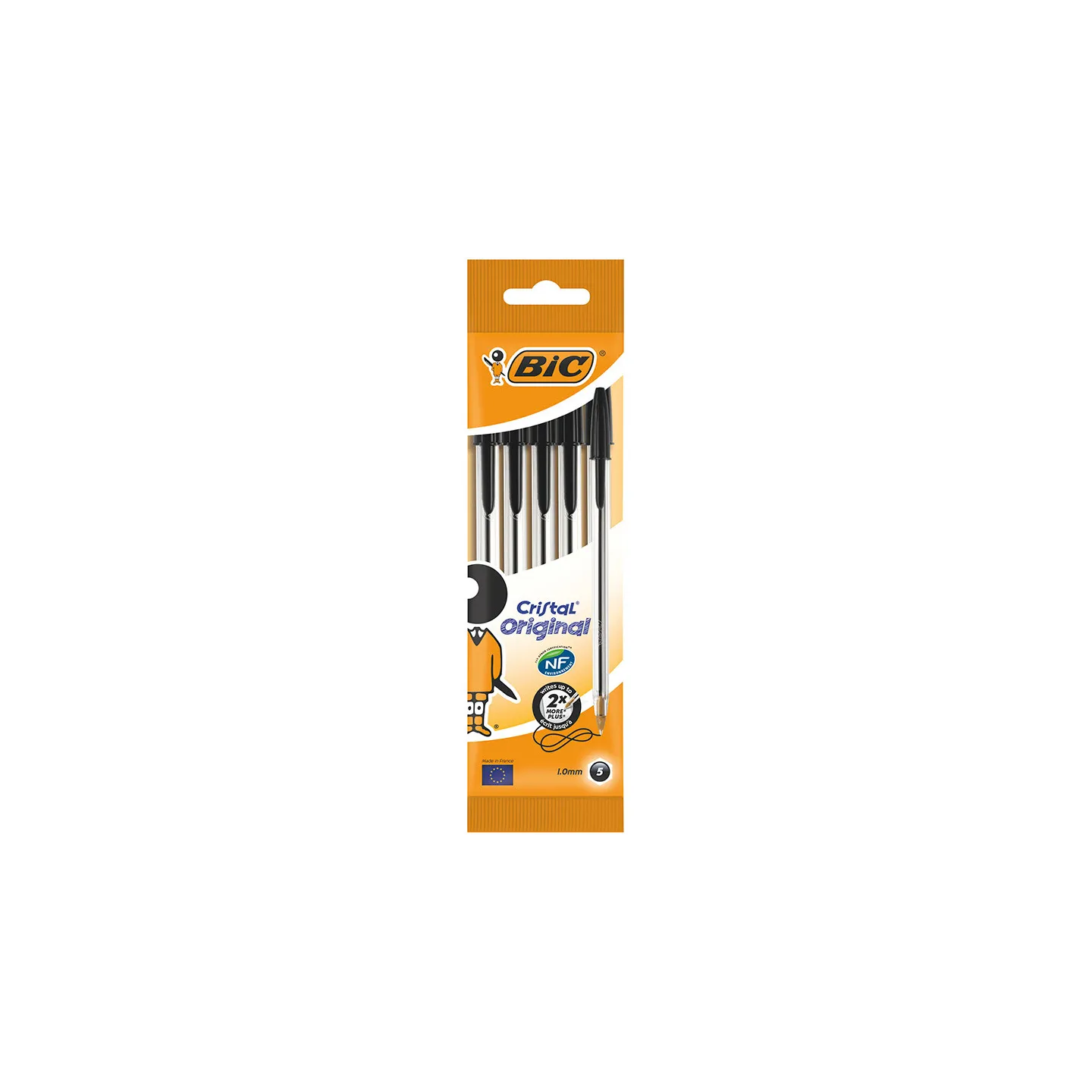 Confezione Originale Bic Cristal da 5 Penne a Sfera - Punta Roller da 1,0 mm - Corsa 0,4 mm - Colore Nero