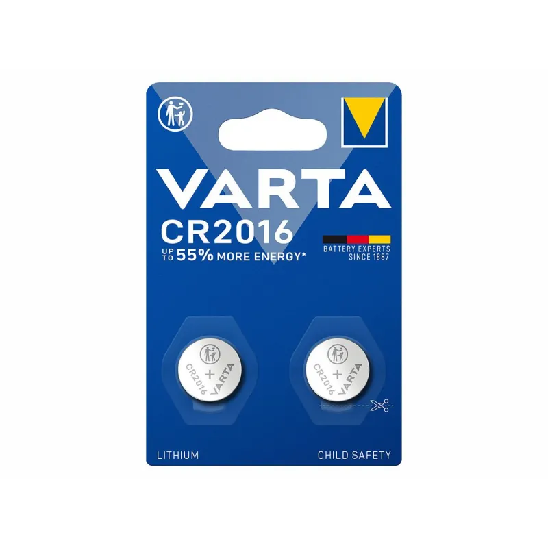 Batteria-VARTA-CR2016-confezione-2-pile-in-Litio-a-Bottone-Piatta-Specialistica-3-Volts-Diametro-20mm-Altezza-1,6mm