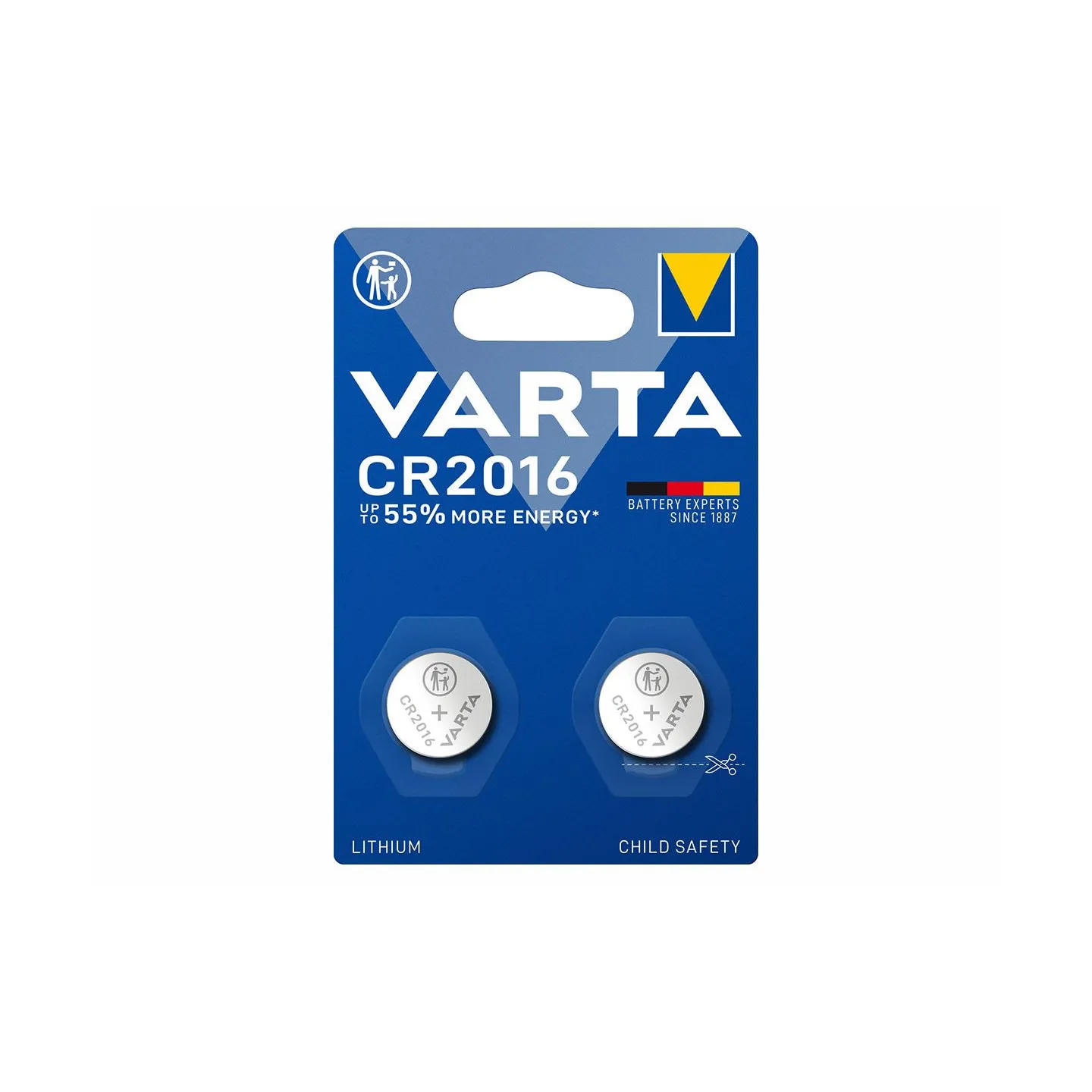 Batteria-VARTA-CR2016-confezione-2-pile-in-Litio-a-Bottone-Piatta-Specialistica-3-Volts-Diametro-20mm-Altezza-1,6mm