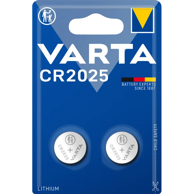 Batteria-VARTA-CR2025-confezione-2-pile-in-Litio-a-Bottone-Piatta-Specialistica-3-Volts-Diametro-20mm-Altezza-1,6mm
