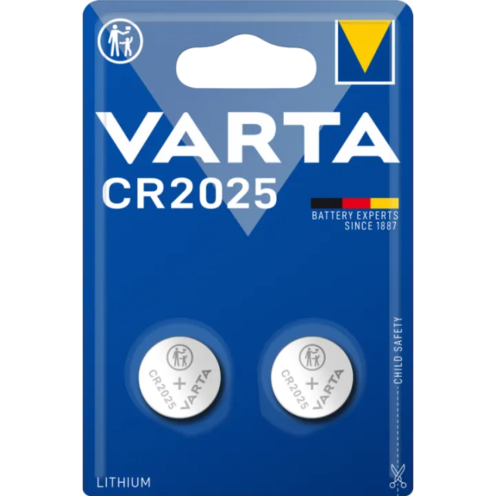 Batteria-VARTA-CR2025-confezione-2-pile-in-Litio-a-Bottone-Piatta-Specialistica-3-Volts-Diametro-20mm-Altezza-1,6mm