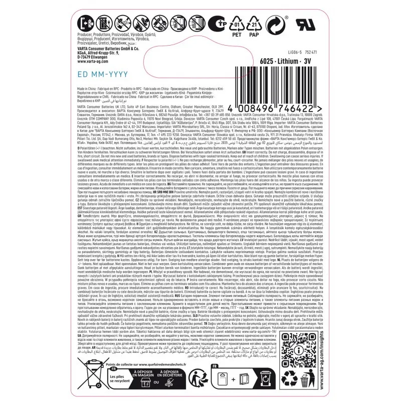 Batteria-VARTA-CR2025-confezione-2-pile-in-Litio-a-Bottone-Piatta-Specialistica-3-Volts-Diametro-20mm-Altezza-1,6mm