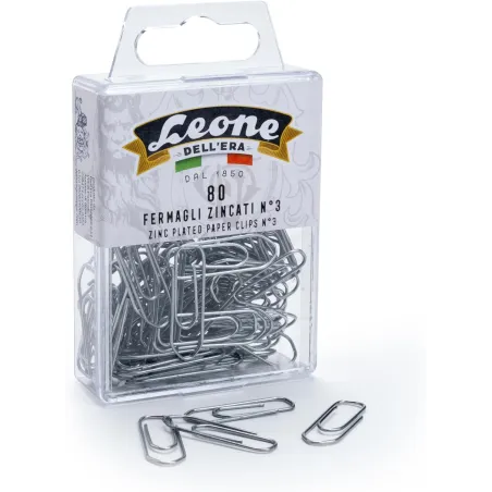 80 Fermagli Zincati Leone Dell'Era N°3 - mm. 28 - Scatola appendibile - Made in Italy