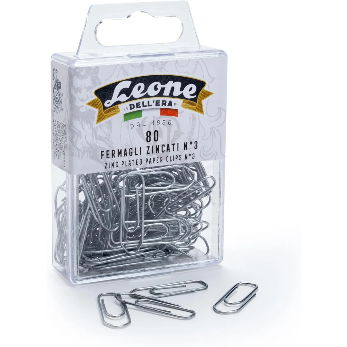 80 Fermagli Zincati Leone Dell'Era N°3 - mm. 28 - Scatola appendibile - Made in Italy