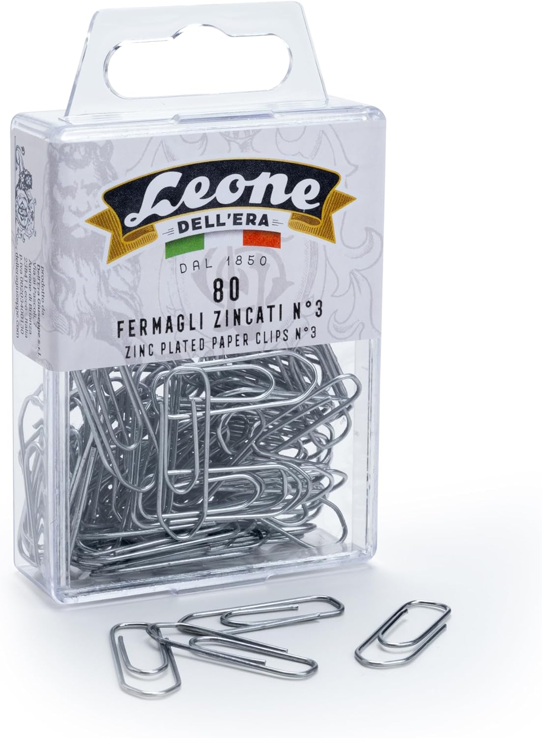 80 Fermagli Zincati Leone Dell'Era N°3 - mm. 28 - Scatola appendibile - Made in Italy