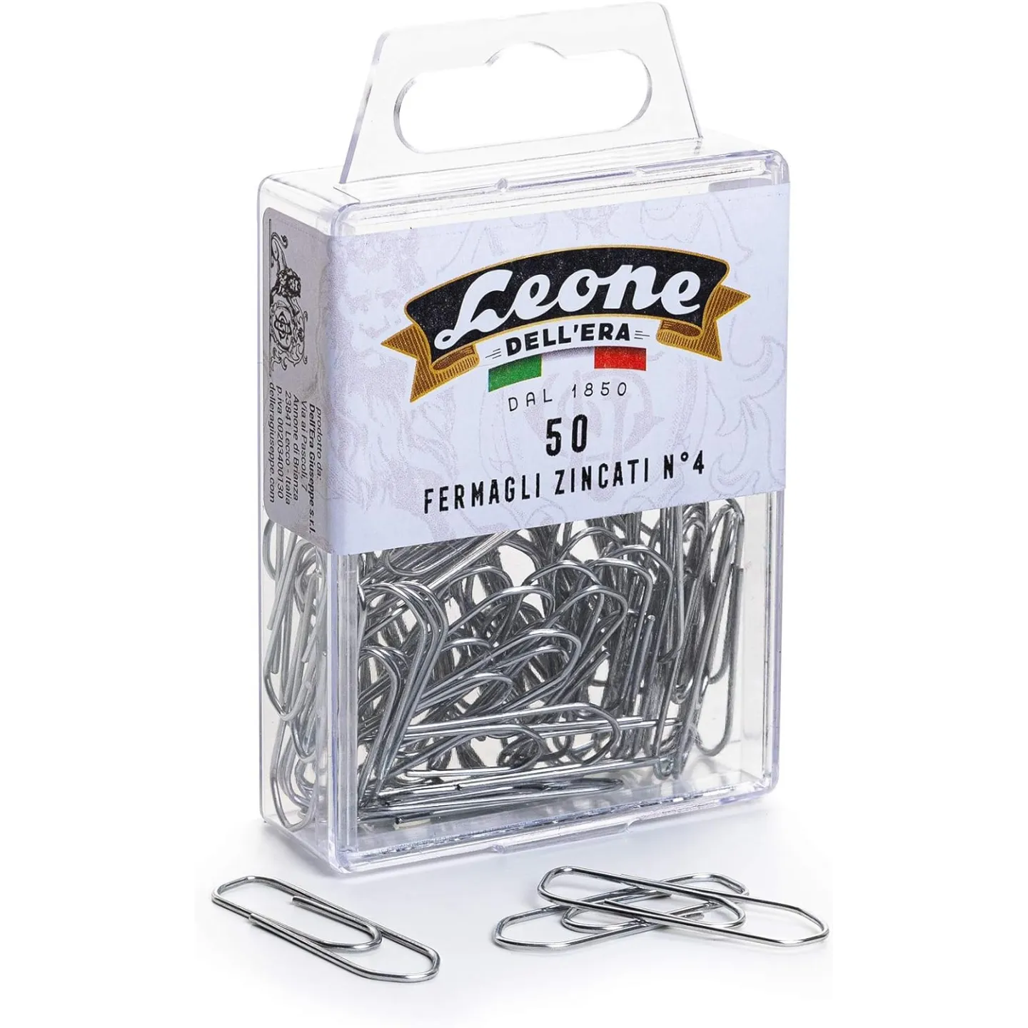 50 Fermagli Zincati Leone Dell'Era N°4 - mm. 32 - Scatola appendibile