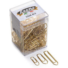 125 gr. (ca. 175 pz.) Fermagli Ottonati Leone Dell'Era "Gran Mix" dimensioni miste N. 2-4-5 - Barattolo trasparente - 