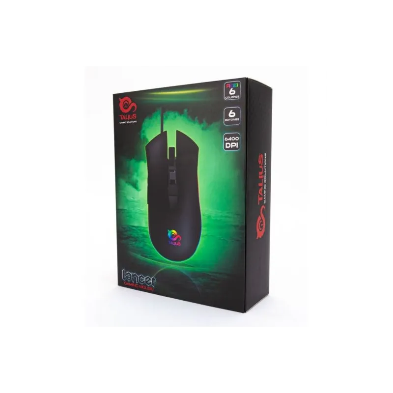 Talius Lancer Mouse Gaming USB 6400 dpi - 5 pulsanti - Illuminazione RGB - Uso Destro- Cavo da 1,80 m - Colore nero