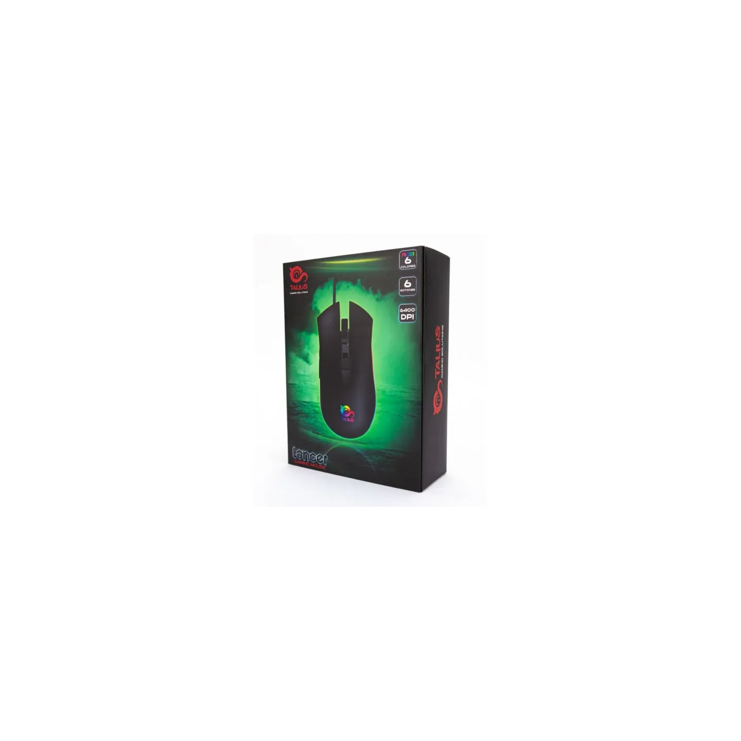 Talius Lancer Mouse Gaming USB 6400 dpi - 5 pulsanti - Illuminazione RGB - Uso Destro- Cavo da 1,80 m - Colore nero
