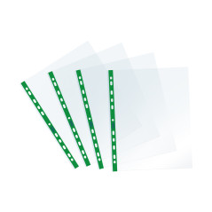 Favorit Buste Perforate, Lucide, Alto Spessore, 22 x 30 cm, 25 Pezzi, Trasparenti con Banda Colorata Verde