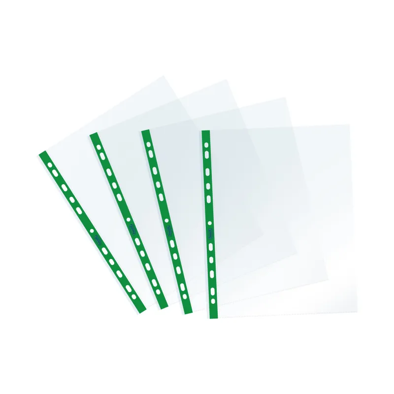 Favorit Buste Perforate, Lucide, Alto Spessore, 22 x 30 cm, 25 Pezzi, Trasparenti con Banda Colorata Verde
