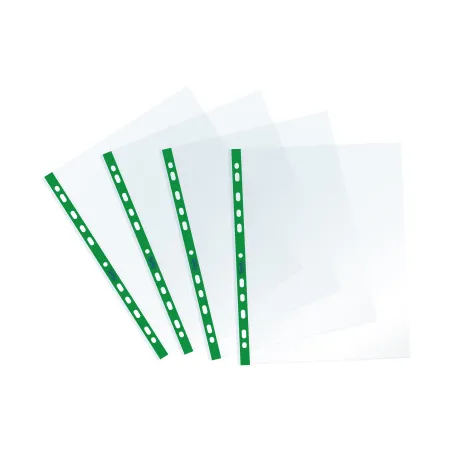 Favorit Buste Perforate, Lucide, Alto Spessore, 22 x 30 cm, 25 Pezzi, Trasparenti con Banda Colorata Verde