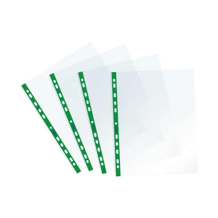 Favorit Buste Perforate, Lucide, Alto Spessore, 22 x 30 cm, 25 Pezzi, Trasparenti con Banda Colorata Verde