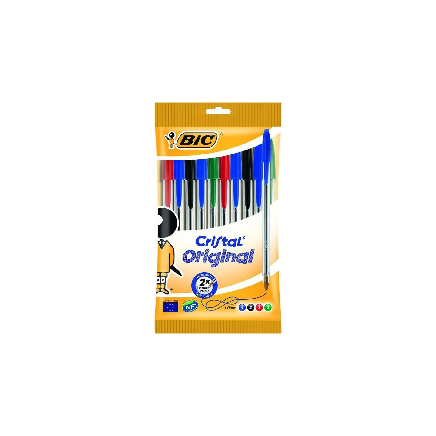 Confezione Bic Cristal da 10 Penne a Sfera - Inchiostro a Base di Olio - Colori Assortiti