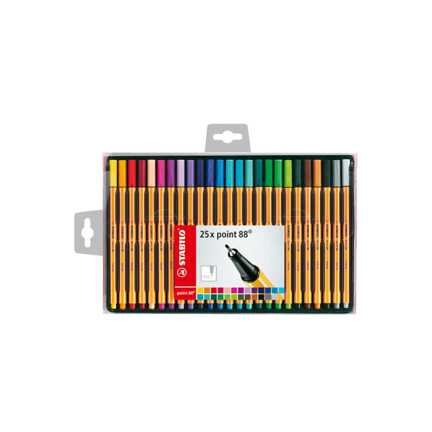 Stabilo Point 88 Confezione da 25 pennarelli con punta a fibra fine - Linea da 0,4 mm - Inchiostro a base acqua - Colori assorti