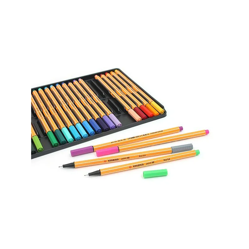 Stabilo Point 88 Confezione da 25 pennarelli con punta a fibra fine - Linea da 0,4 mm - Inchiostro a base acqua - Colori assorti