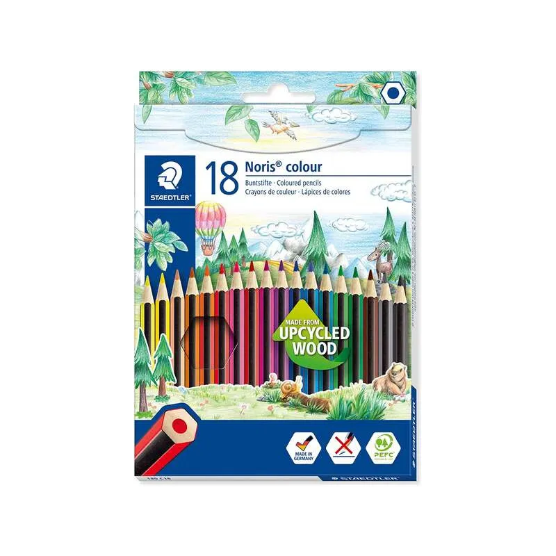 Staedtler Noris Color 185 Confezione da 18 matite colorate esagonali - Resistenza alla rottura - Colori assortiti