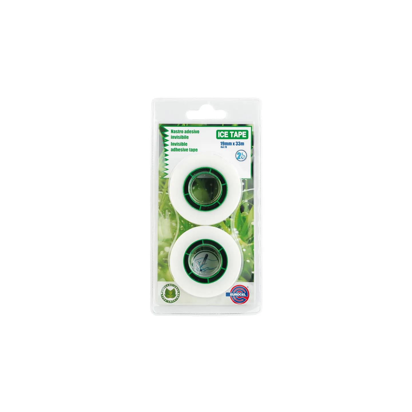 Nastro-Adesivo-Eurocel-Trasparente-Invisibile-Scrivibile-19-mm-x-33-metri-Pack-2-Rotoli