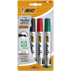 Bic Marking 2300 Confezione da 4 Pennarelli Indelebili - Punta a Scalpello - Inchiostro a Base Alcool - Ecologici - Colori Assor