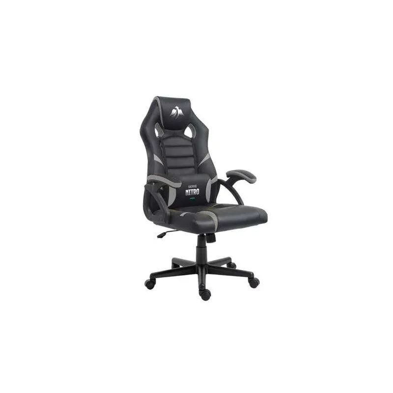Sedia da gaming serie Cromad Nitro - Altezza regolabile con pistone a gas di classe 2 - Cuscino lombare - Colore nero/grigio