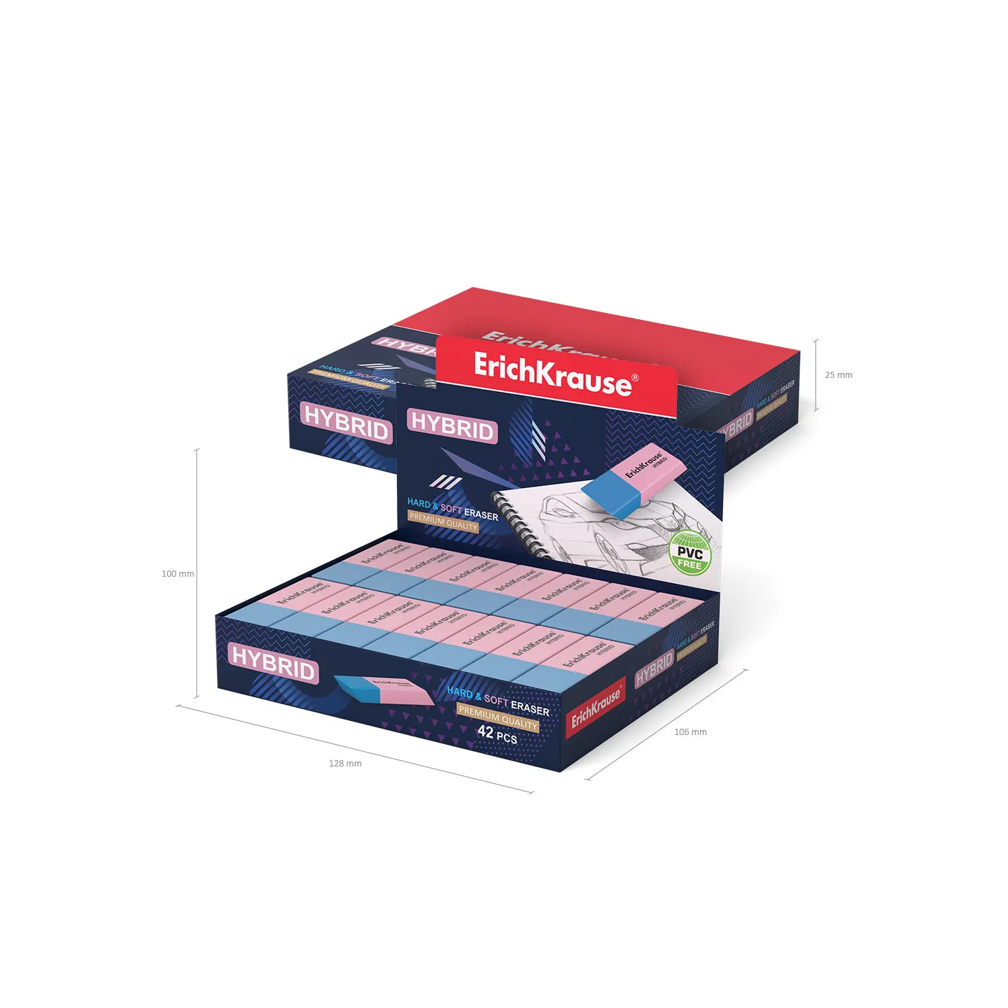 Gomma bifacciale ibrida Erichkrause - Diversi gradi di durezza - Gomma termoplastica ipoallergenica - Colore rosa e blu