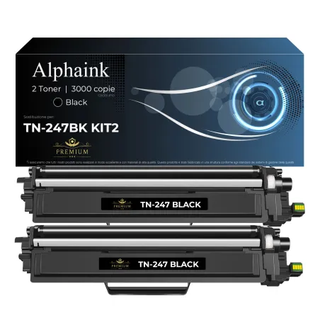 Kit 2 Toner TN-247BK Nero con Chip Compatibili per Brother | Alphaink