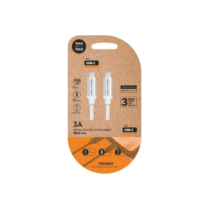 Cavo USB-C PD 3.0 1 m in nylon intrecciato TechOne Tech – Ricarica Rapida