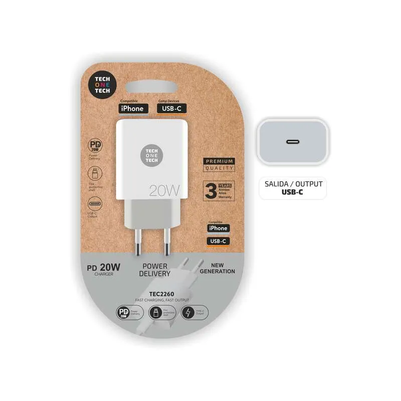 Caricatore USB-C PD 3.0 20W Ultra-Veloce TechOne Tech – Ricarica Rapida