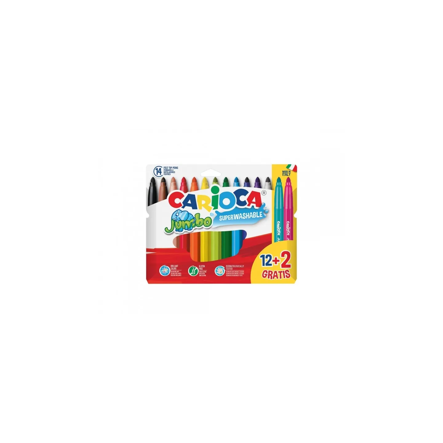 Carioca Jumbo -12 Confezione da 12 Pennarelli + 2 Gratis - punta 6 mm