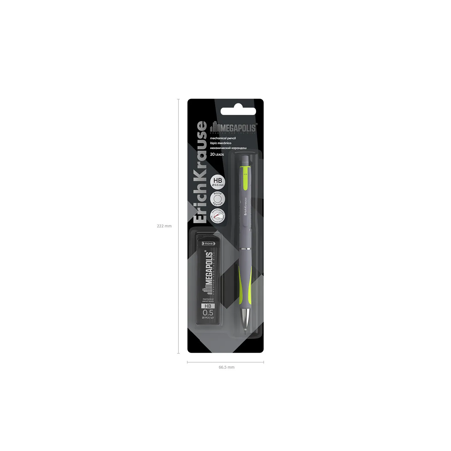 Matita con 20 Mine 0.5mm - Corpo Rotondo, Ergonomico, Colore Neon