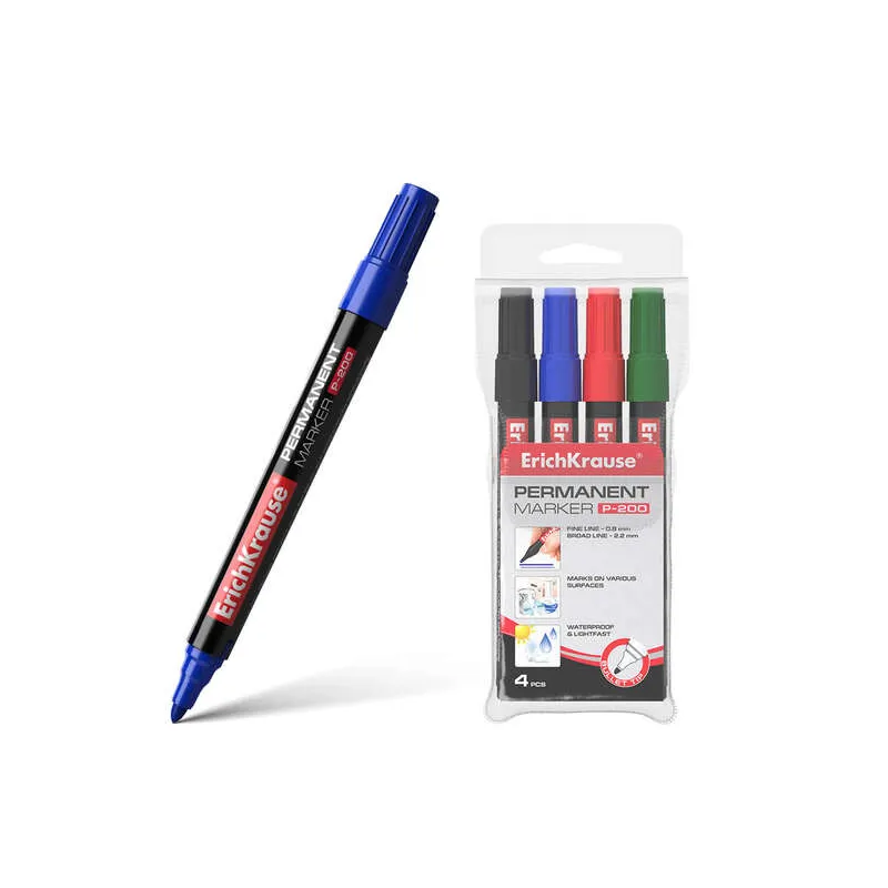 Set 4 Pennarelli Permanenti P-200 - Punta a Proiettile, 0.8-2.2mm
