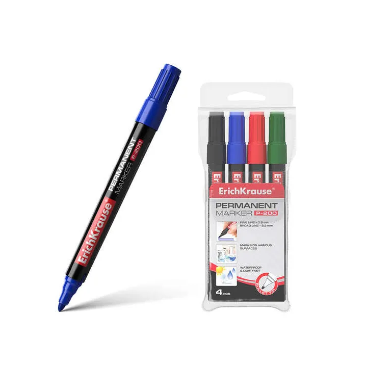 Set 4 Pennarelli Permanenti P-200 - Punta a Proiettile, 0.8-2.2mm