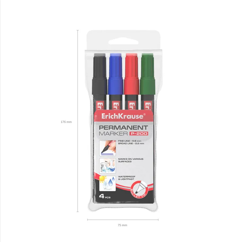 Set 4 Pennarelli Permanenti P-200 - Punta a Proiettile, 0.8-2.2mm