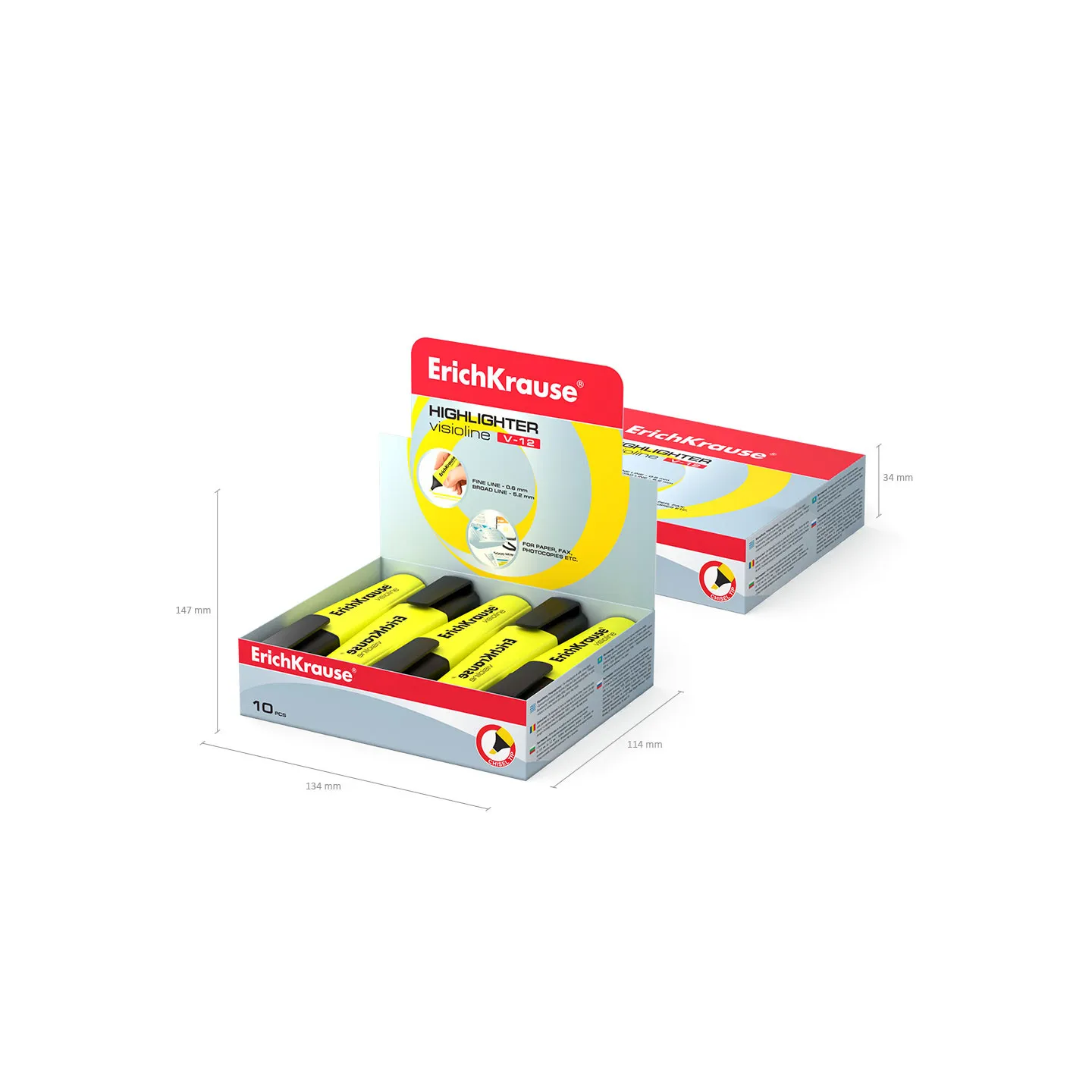 Evidenziatore ErichKrause Visioline V-12 - Punta Smussata, Giallo