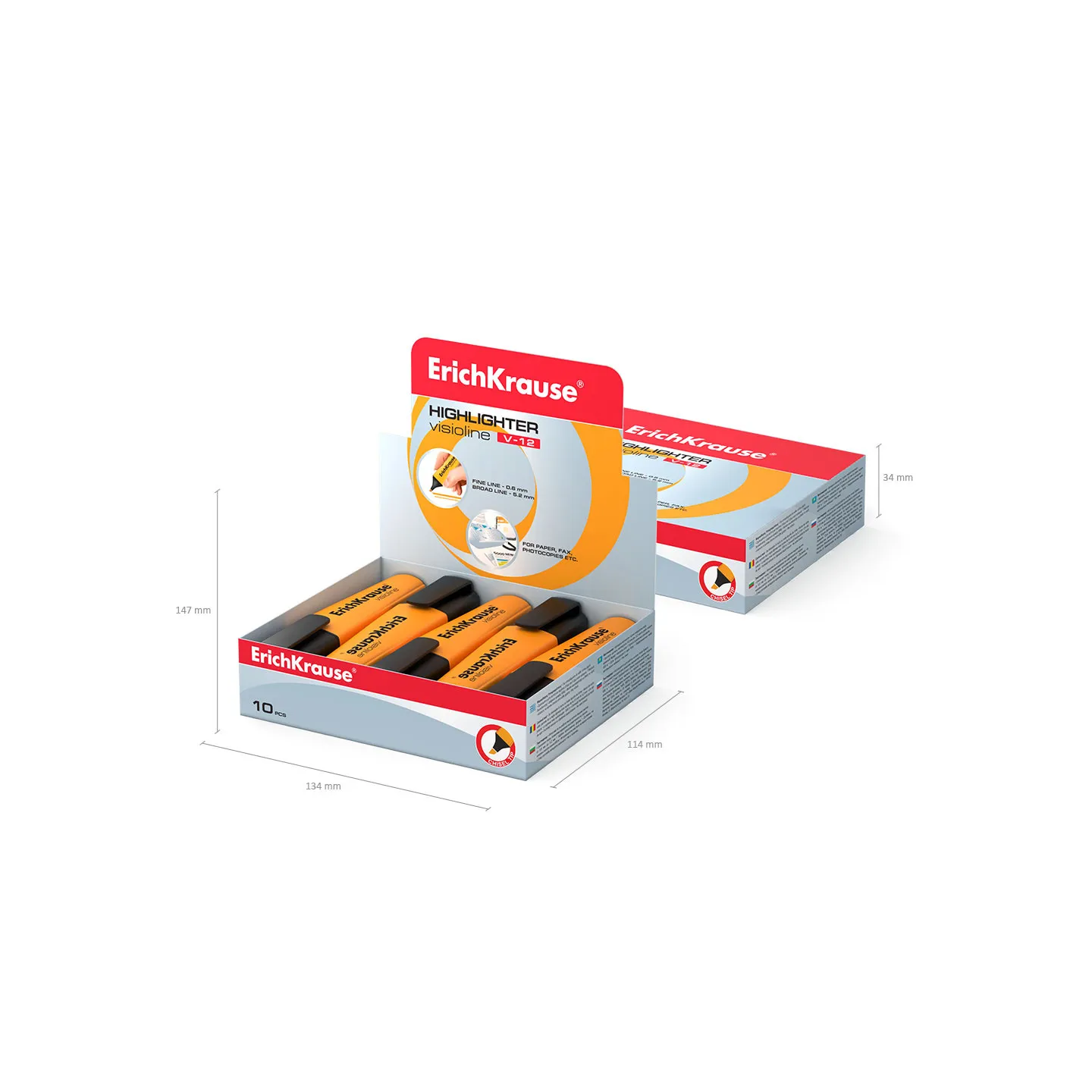 Evidenziatore fluorescente Erichkrause Visioline V-12 - Punta smussata - Inchiostro a base d'acqua - Colore arancione