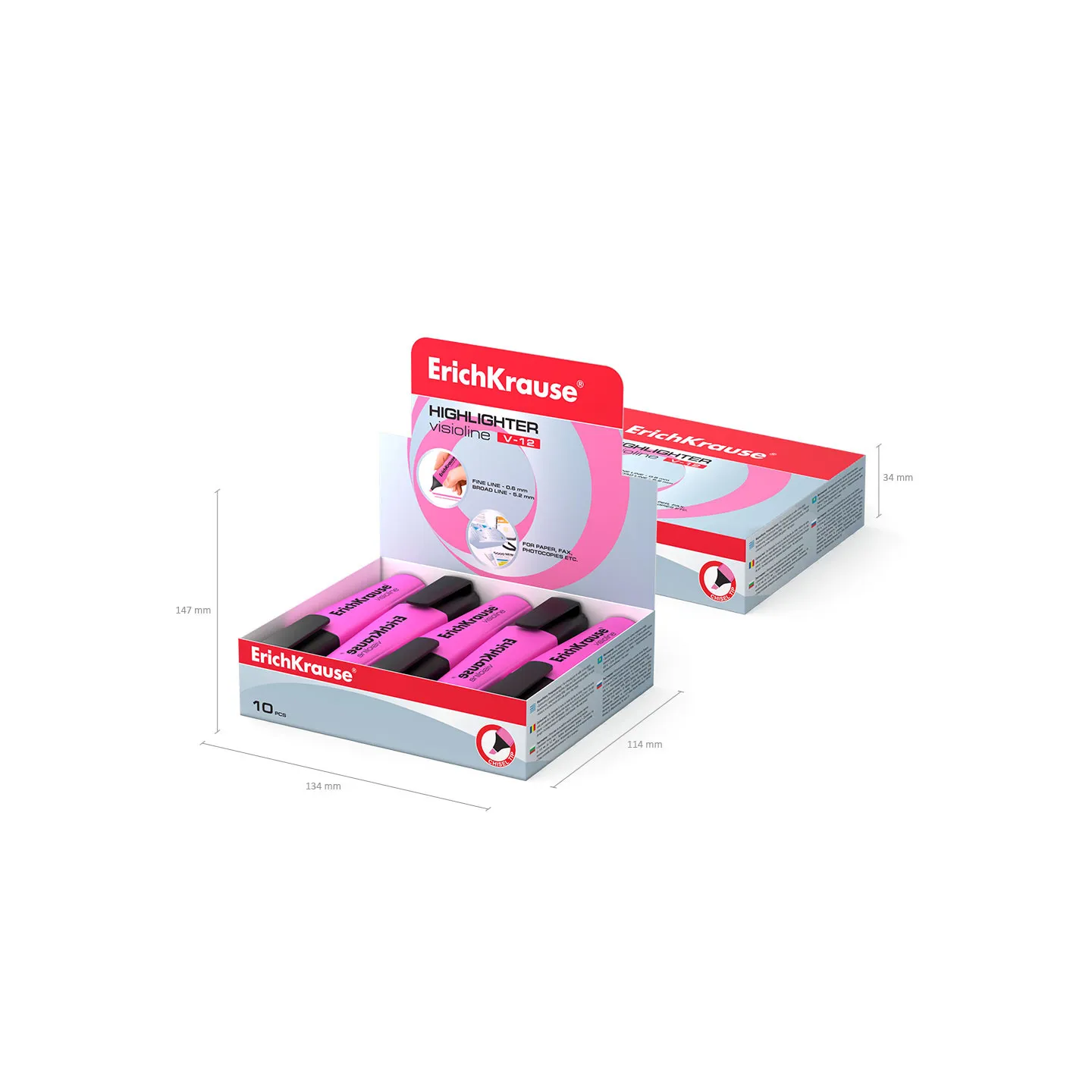 Evidenziatore ErichKrause Visioline V-12 - Punta Smussata, Rosa