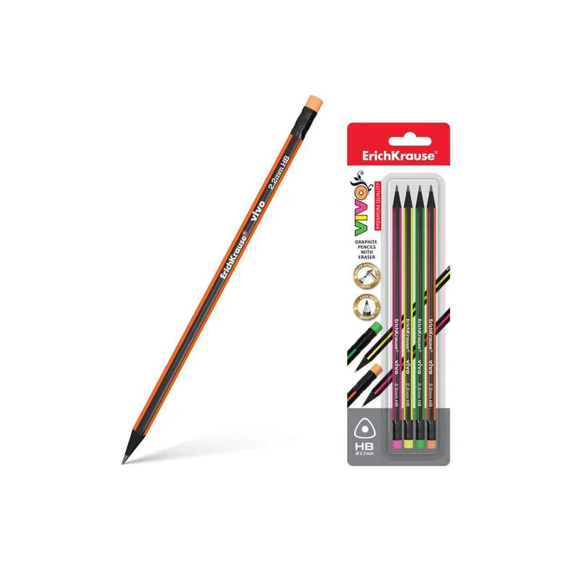 Confezione 4 Matite Triangolari HB con Gomma - Resistente