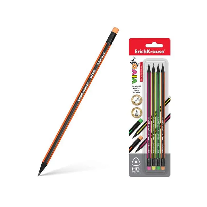 Confezione 4 Matite Triangolari HB con Gomma - Resistente