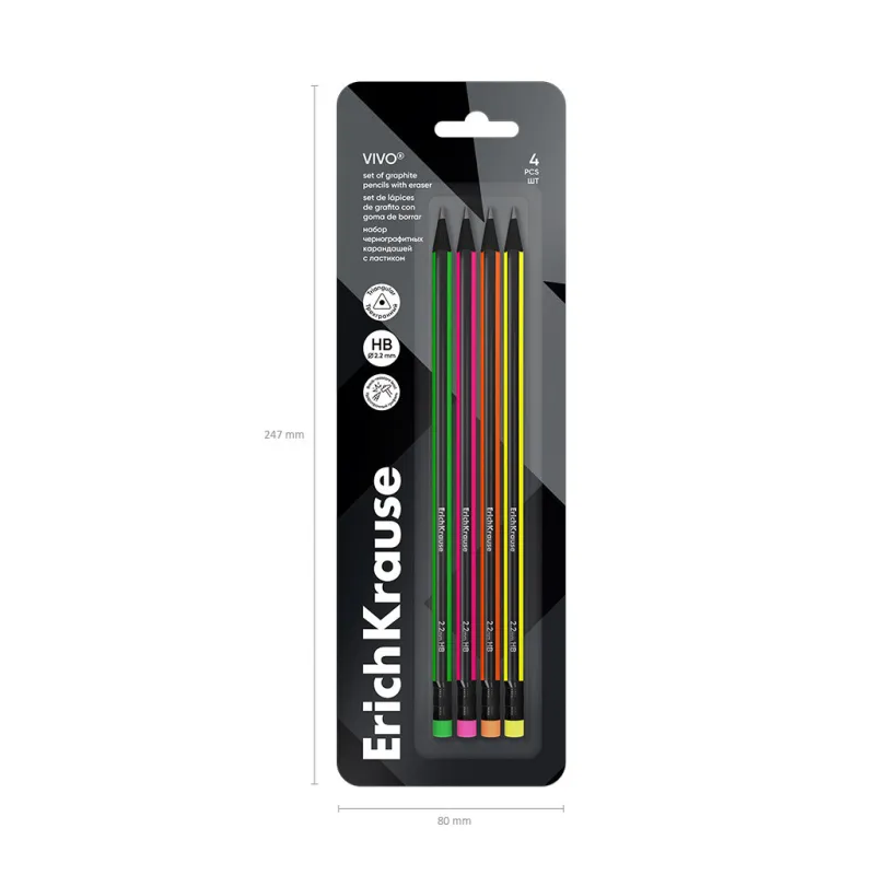 Confezione 4 Matite Triangolari HB con Gomma - Resistente