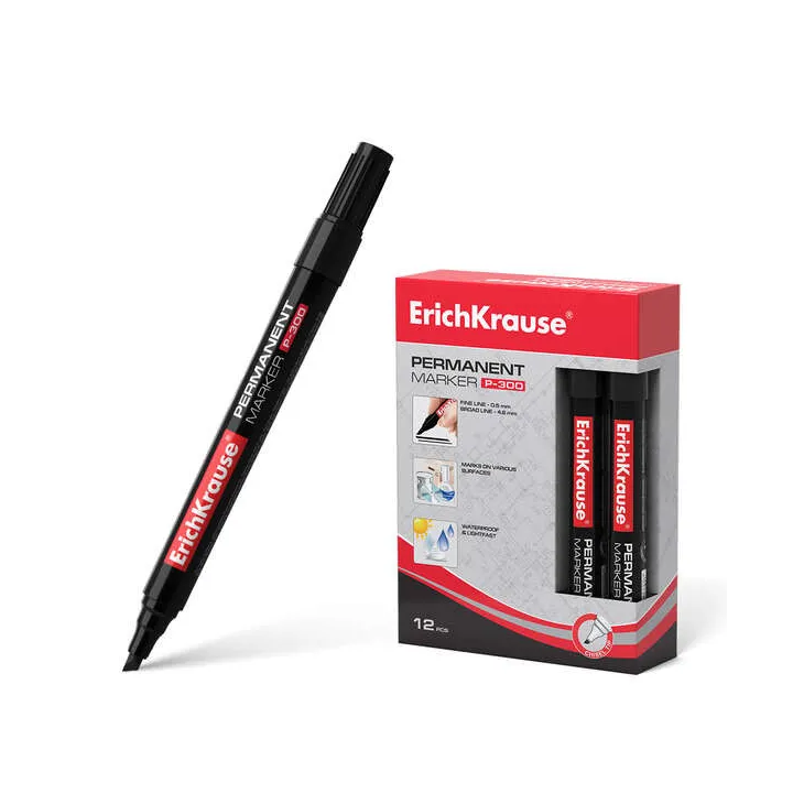 12 Pennarelli Permanenti P-300, Punta Smussata, Nero, Multi-Superficie