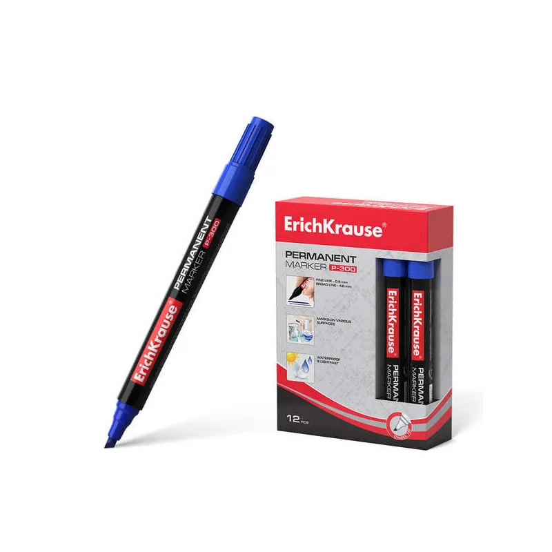 12 Pennarelli Permanenti P-300 - Punta Smussata, Blu, Multi-Superficie