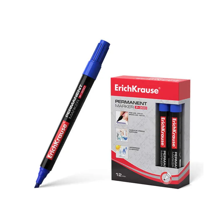 12 Pennarelli Permanenti P-300 - Punta Smussata, Blu, Multi-Superficie