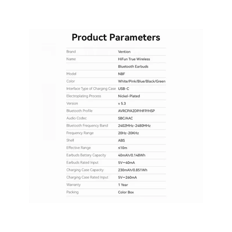 Vention Auricolare Bluetooth 5.3 Azzurro – Con Custodia e 7h Autonomia