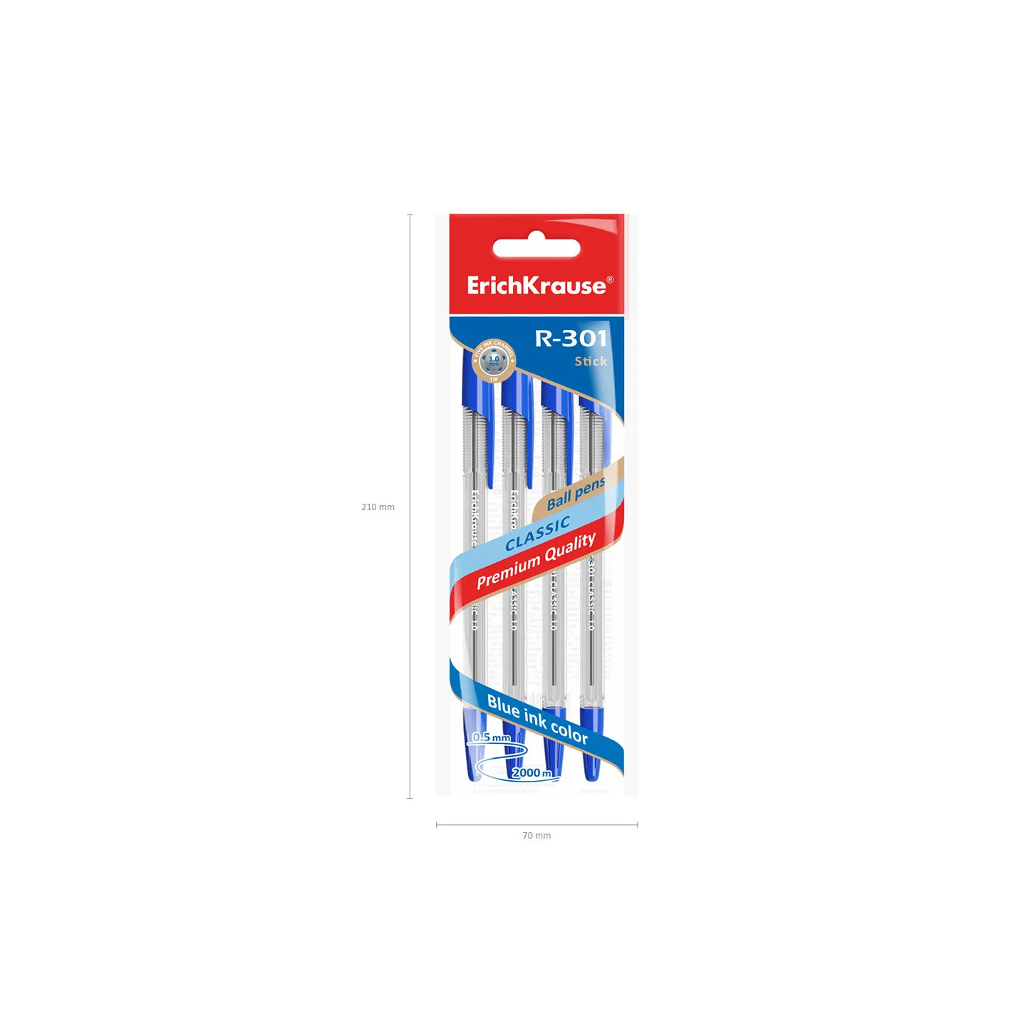 Set di 4 penne a sfera ErichKrause R-301 Stick Classic 1.0, colore inchiostro: blu (in sacchetto)