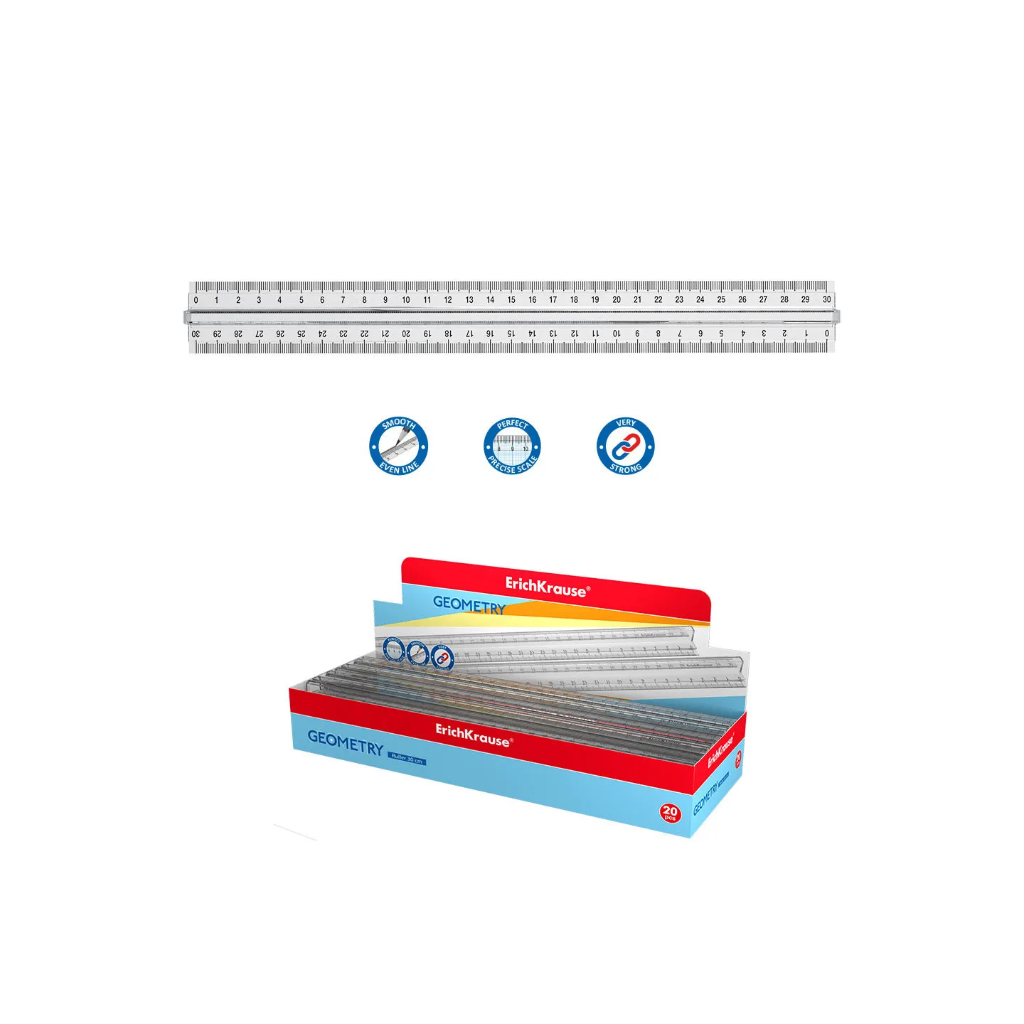 Righello in plastica con supporto ErichKrause Clear, 30 cm, trasparente