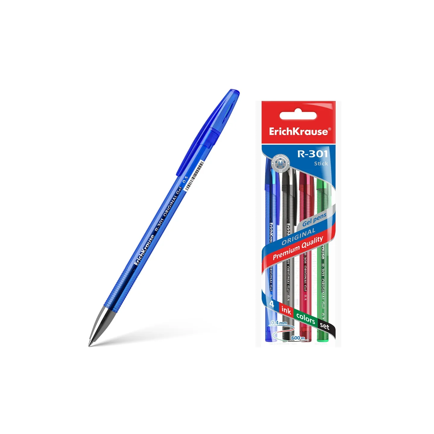 penne a inchiostro gel ErichKrause R-301 Gel Stick Original 0,5, colore inchiostro: blu, nero, rosso, verde (in busta)