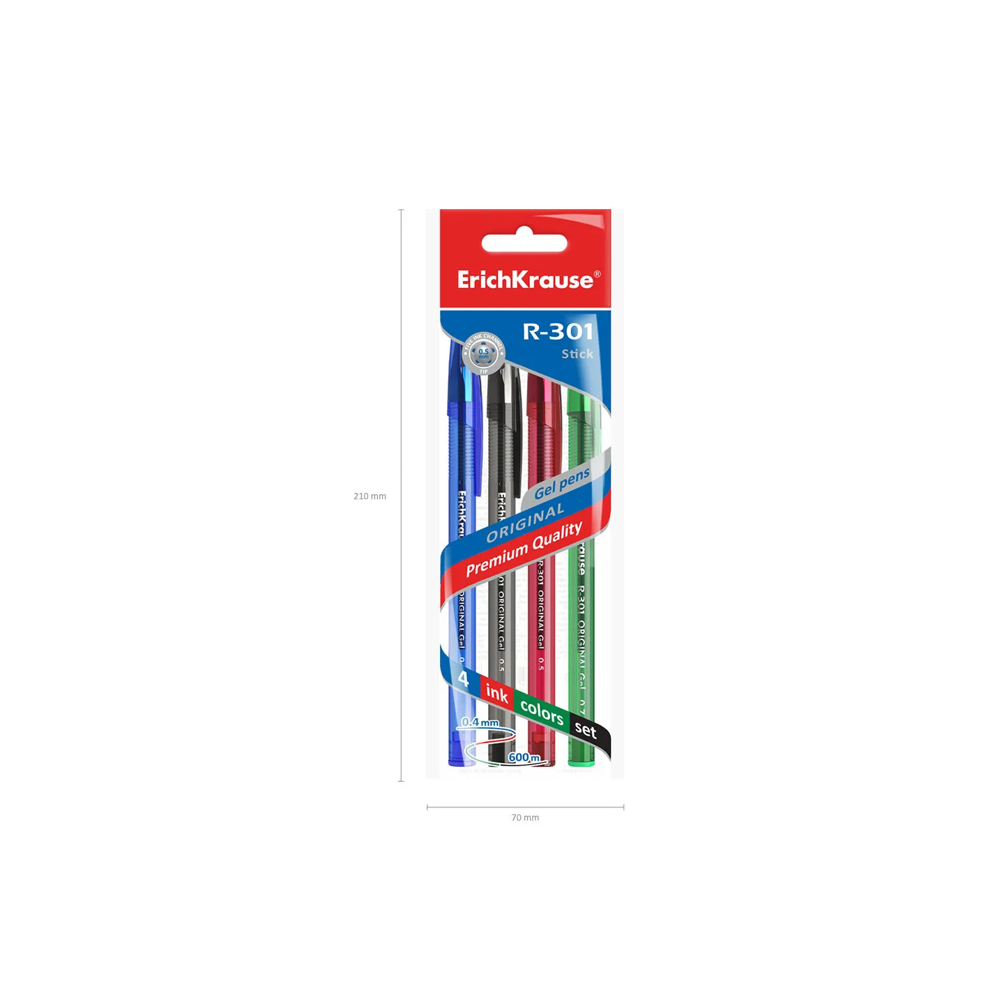 penne a inchiostro gel ErichKrause R-301 Gel Stick Original 0,5, colore inchiostro: blu, nero, rosso, verde (in busta)